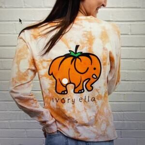 Ivory Ella Long Sleeve Crewneck Orange Pumpkin Tie Dye Elephant Shirt